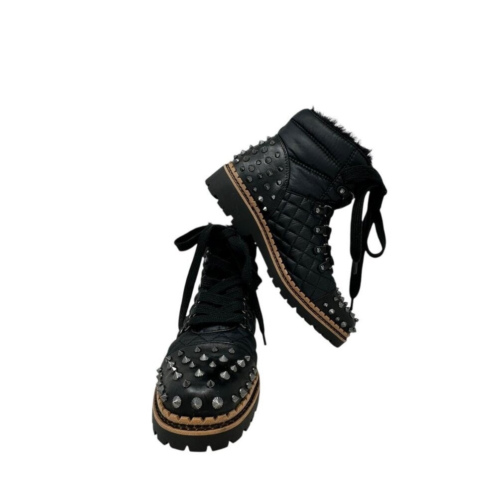 Sam Edelman Bren Quilted Black Studded Combat‎ Boots- Women's Size 8 - Picture 7 of 7